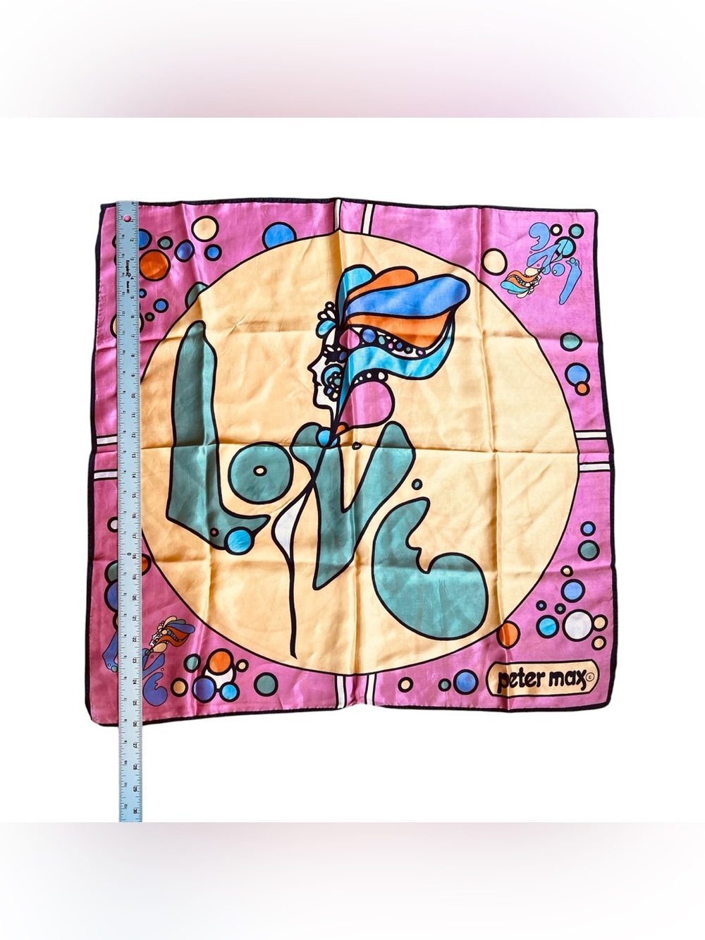 Peter Max 1970s Vintage Rare Pop Art Love Silk Scarf Psychedelic Colorful Pink - Picture 8 of 15